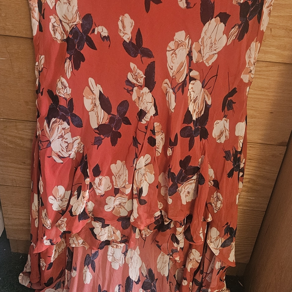 Maeve  By Anthropolgie .Coral High Low Skirt with Cream Label Detail.